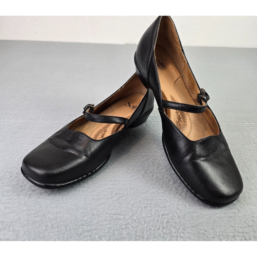 Söfft Black Leather Mary Jane Shoes 10M Comfort Low Heel Career Office Classic